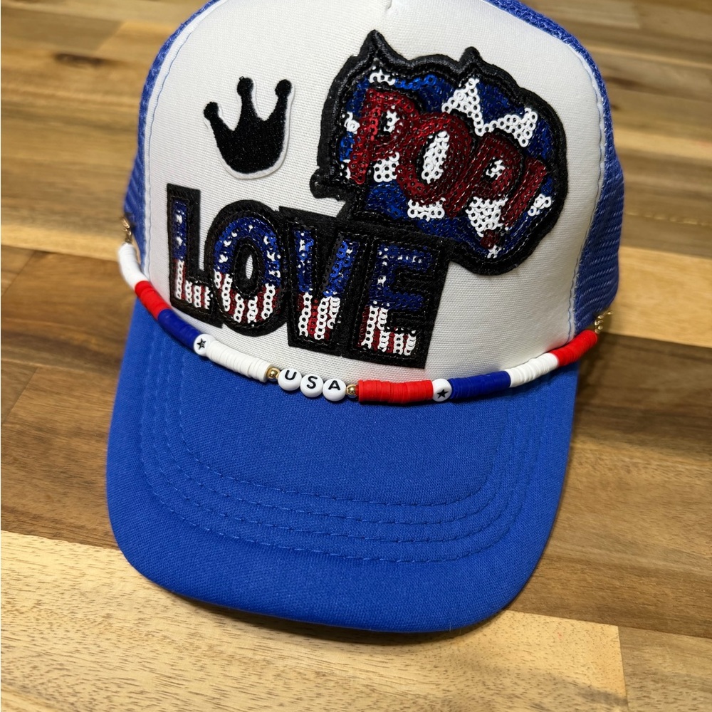 Kids Blue and White‎ Cap with Love and Pop Design